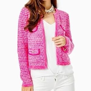 NWT Lilly Pulitzer Kienna Cardigan Aura Pink Metallic Marl Sz Large